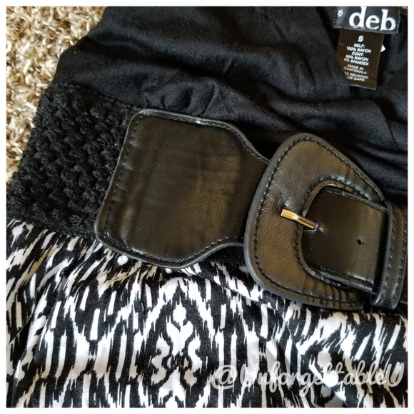 DEB | Black & White Belted Spaghetti Strap Dress S - Picture 4 of 7